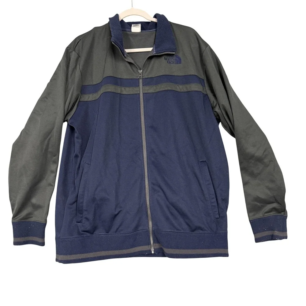 North Face Jacket Mens XL Blue Gray Full Zip Colorblock Track Knit Athletic